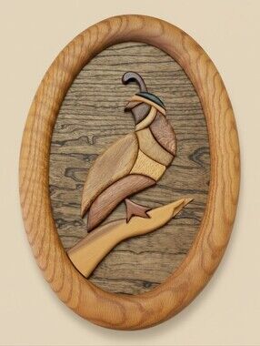 Ken Roberts Signed Vintage Hand Made 16.5x11  Wooden Quail Wall Art